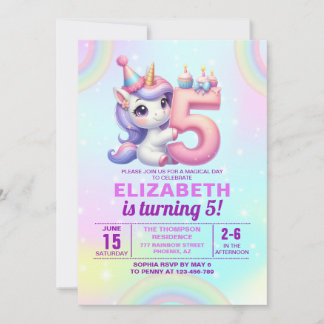Magical Unicorn 5th Birthday – Rainbow theme Inbjudningar