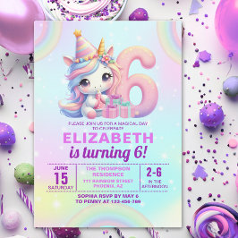 Magical Unicorn 6th Birthday – Rainbow Inbjudningar