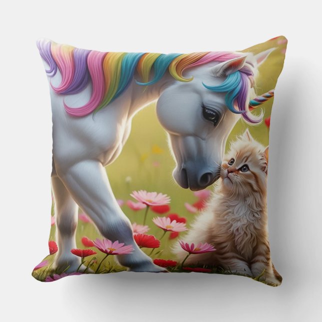 Magical Unicorn and Kitten Best Friends  Kudde (Framsida)