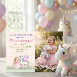 Magical Unicorn and Princess Photo Birthday Inbjudningar