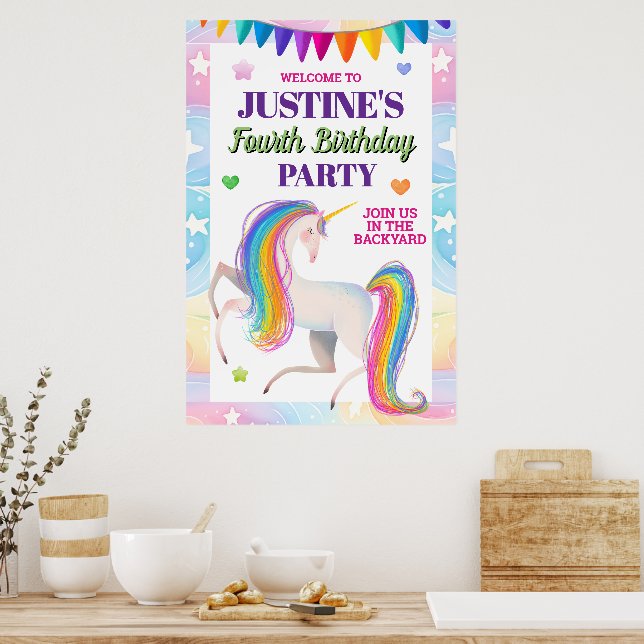 Magical Unicorn Any Age Birthday Party Poster (Kök)