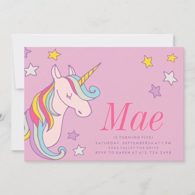 MAGICAL UNICORN BARNS FÖDELSEDAG INVITATION inbjud Inbjudningar (Framsida)