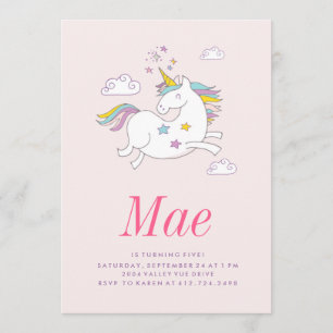 MAGICAL UNICORN BARNS FÖDELSEDAG INVITATION inbjud Inbjudningar
