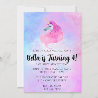 Magical Unicorn Birthday Invitation Inbjudningar