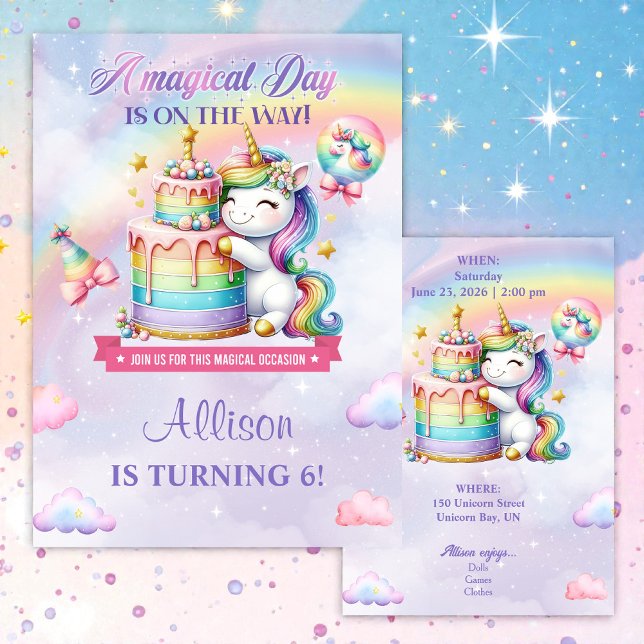 Magical Unicorn Birthday Party Invitation Inbjudningar (Skapare uppladdad)