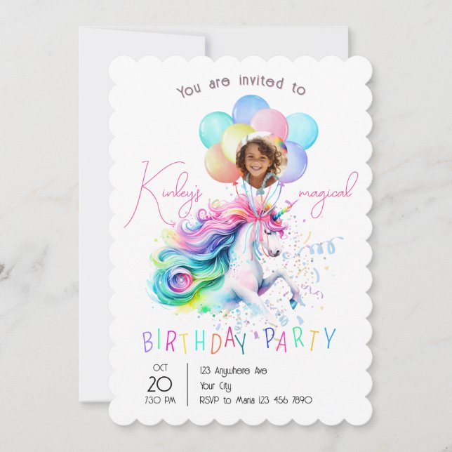 Magical Unicorn Birthday Party Invitation Inbjudningar (Framsida)