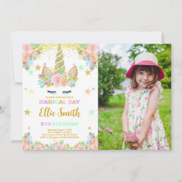 MAGICAL Unicorn Birthday Photo-inbjudan Inbjudningar