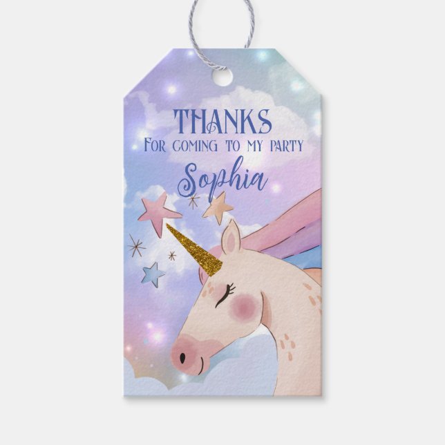 Magical Unicorn Birthday pink Blush Thank you  Gif Presentetikett (Framsidan)