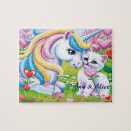 Magical Unicorn & Cute Kitten Love Art Pussel