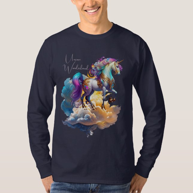 Magical Unicorn Fantasy clouds romance birthday  T Shirt (Framsida)