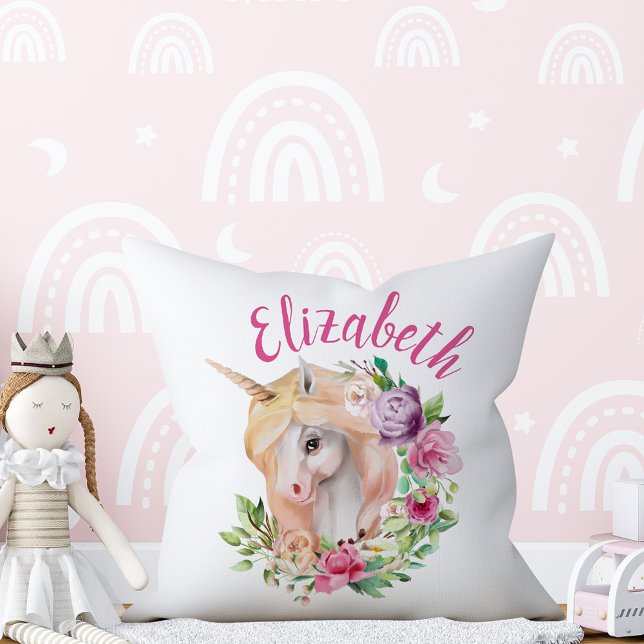 Magical Unicorn Floral Pillow Kudde (Skapare uppladdad)