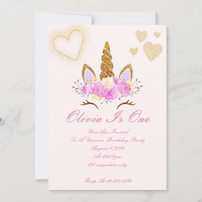MAGICAL UNICORN FÖDELSEDAGSFEST INBJUDAN (Framsida)
