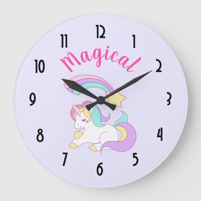 Magical Unicorn med regnbågeskyttestjärnan Stor Klocka (Framsida)