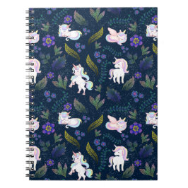 Magical Unicorn Night Forest Seamless Pattern Anteckningsbok