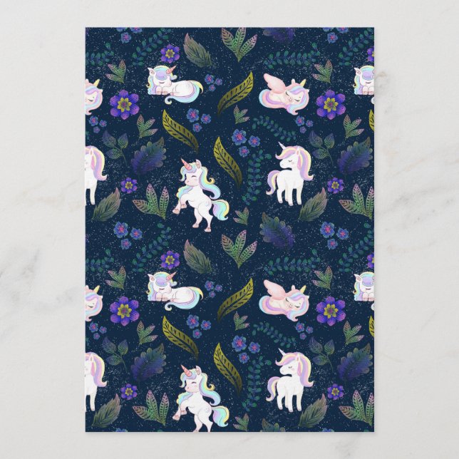 Magical Unicorn Night Forest Seamless Pattern Inbjudningar (Framsida)
