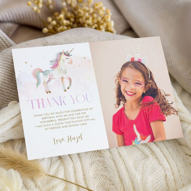Magical Unicorn Thank You Card With Photo Inbjudningar (Skapare uppladdad)