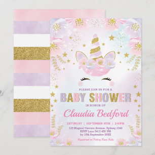 Magical Unicornbaby shower/pastellfärgad rosa Inbjudningar