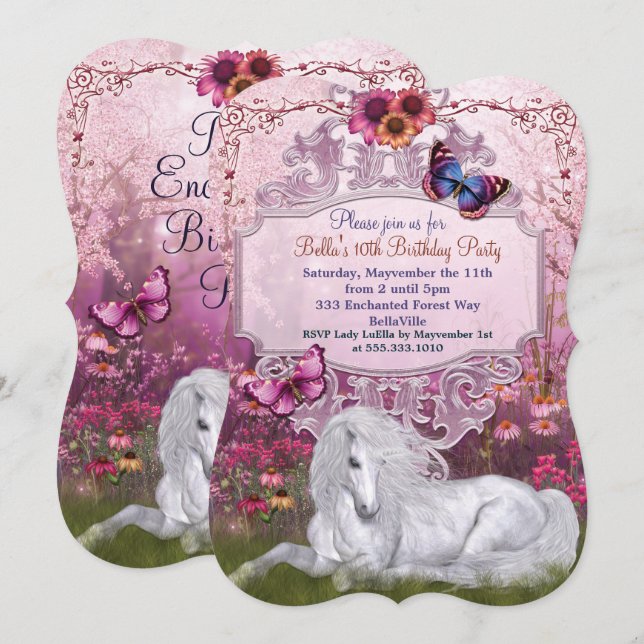 Magical Unicornfödelsedagsfest inbjudan (Fram/baksida)
