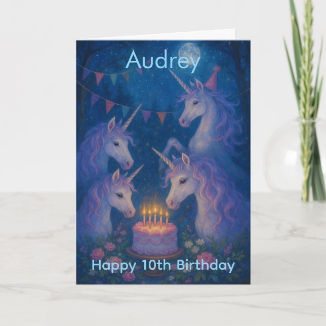 Magical Unicorns Mystical Customizable Birthday Kort (Framsida)