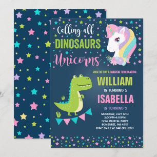 Magical unicorns- och Dinosaursfödelsedaginbjudan Inbjudningar