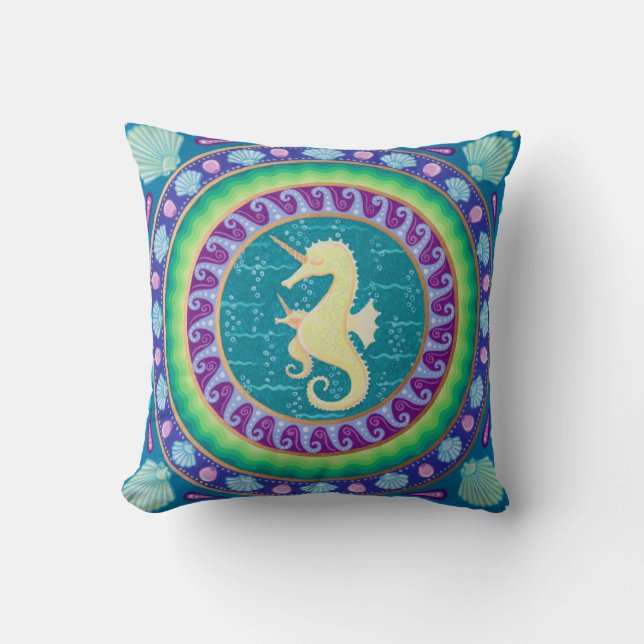 Magical UnicornSeahorseMandala Kudde (Framsida)