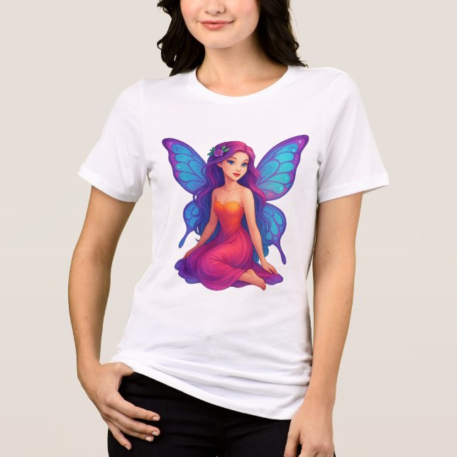Magical Violet Fairy Enchanted Butterfly Wings T Shirt (Framsida)