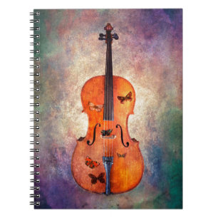 Magical violoncell med fjärilar anteckningsbok med spiral