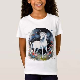 Magical White Unicorn In A Night Garden T Shirt