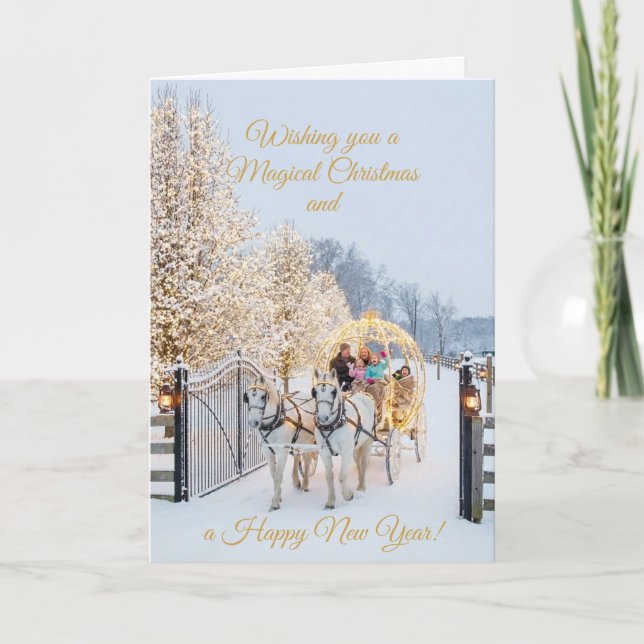 Magical Winter Carriage Ride Christmas Photo Card Kort (Framsida)