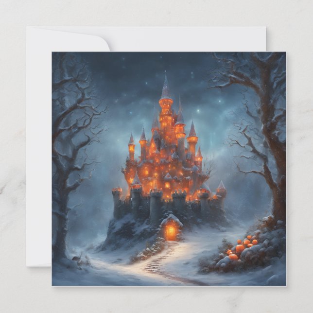 Magical Winter Castle in the Forest Holiday Card Julkort (Framsida)