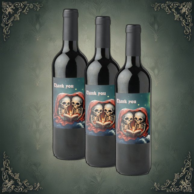Magical winter moments, two skeletons vinflaska etikett (Skapare uppladdad)