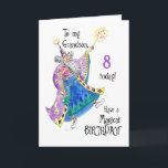Magician 8th Birthday Card for Grandson Kort<br><div class="desc">En roligt 8: e födelsedagskortet för en morson med magiker som skriver en trollformel för en "magisk födelsedag",  från en handmålad illustration av Judy Adamson. Insidan lämnas tom för ditt eget budskap.</div>