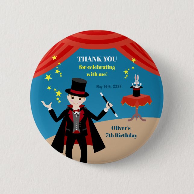 Magician Boy Show Födelsedagsfest Knapp (Framsida)