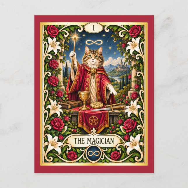 Magician Cat Tarot - Kraft och Potential Vykort (Framsida)