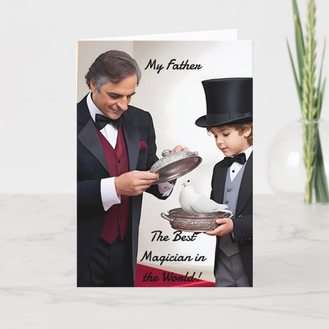 Magician Dad and Son (2) - Father's Day Helgkort (Framsida)