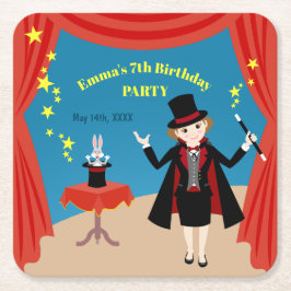 Magician Girl Show Födelsedagsfest Underlägg Papper Kvadrat