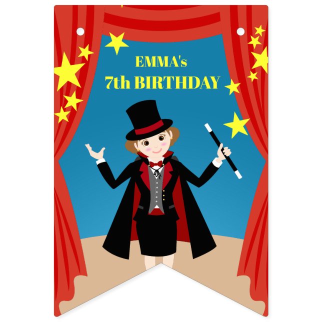 Magician Girl Show Födelsedagsfest Vimplar (Första flaggan)