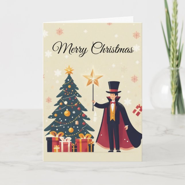 Magician & Julgran Helgdag Card Helgkort (Framsida)