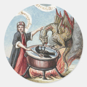 Magician och Dragon vid Cauldron Alchemy Runt Klistermärke