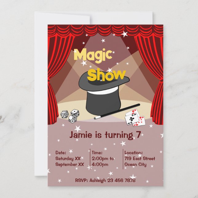 Magician Show Kids 7:e Födelsedagsfest inbjudan (Framsida)