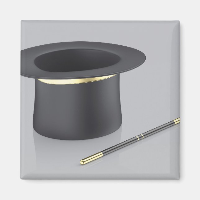 Magician top hat och magiskt trollspö magnet (Framsidan)