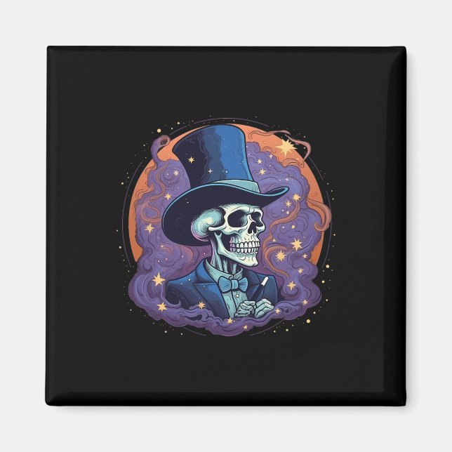 Magician Top hat Stars Smoke Skull Halloween Magnet (Framsidan)