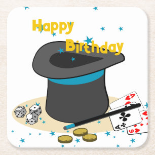 Magicians Hat Grattis på födelsedagen Kids Party Underlägg Papper Kvadrat