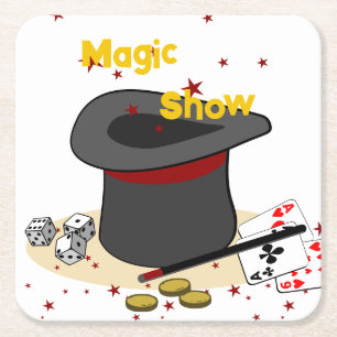 Magicians Hat Grattis på födelsedagen Red Kids Par Underlägg Papper Kvadrat