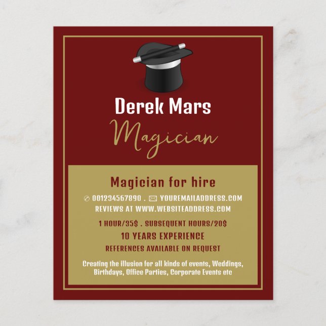 Magicians Hat & Trollspö, Magician Advertising Flygblad (Framsidan)