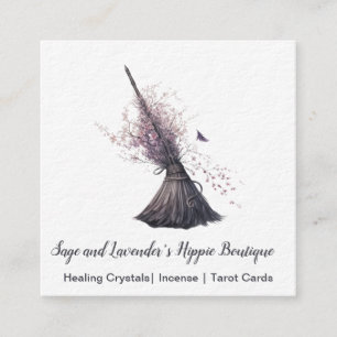 Magick Witch Broom Vår Blommar Fyrkantigt Visitkort