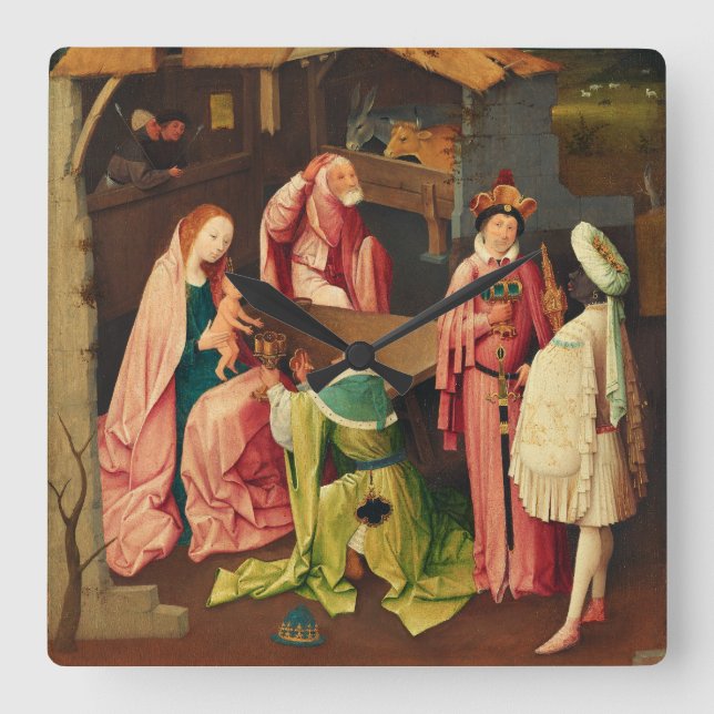 Magiens tillbedjan av Hieronymus Bosch Fyrkantig Klocka (Framsida)