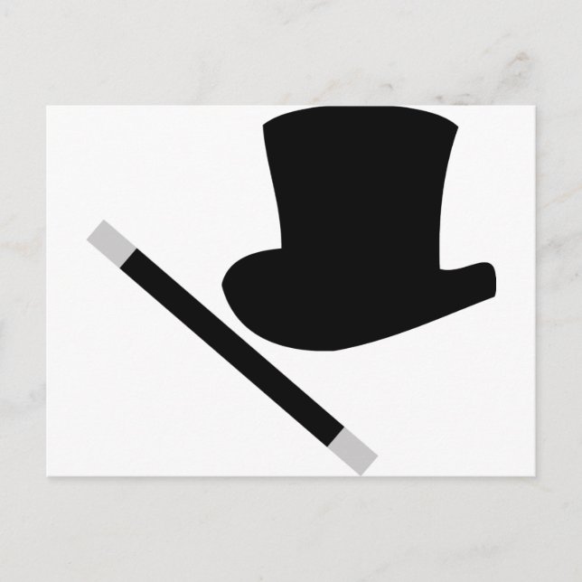 magiker top hat och magiskt trollspö vykort (Framsida)
