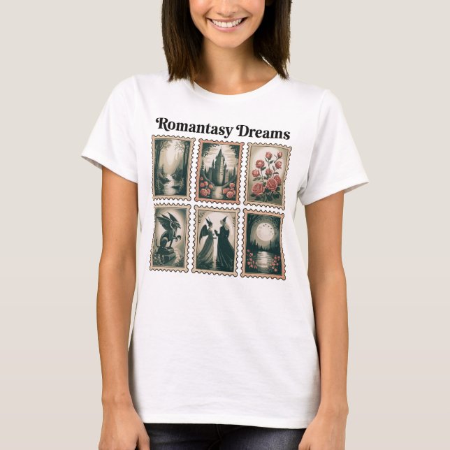 Magische Romantasy Briefmarken T Shirt (Framsida)
