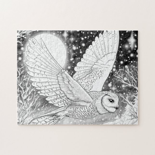 Magische Schnee-Eule im Flug Sternenhimmel Pussel (Horisontell)